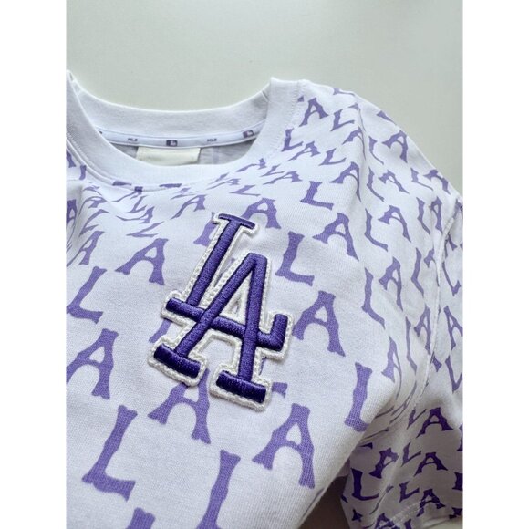 NWOT MLB LA DODGERS White Purple Monogram Logo Cotton Crew Neck T-Shirt, Size XS - Picture 5 of 13
